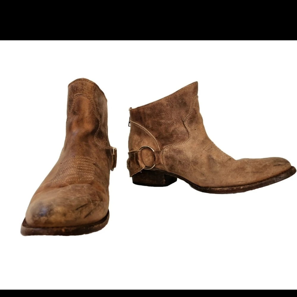 Freebird Cali Brown/Tan Leather Bootie Distressed Ankle Boot Zip Harness 8 M - Picture 7 of 15